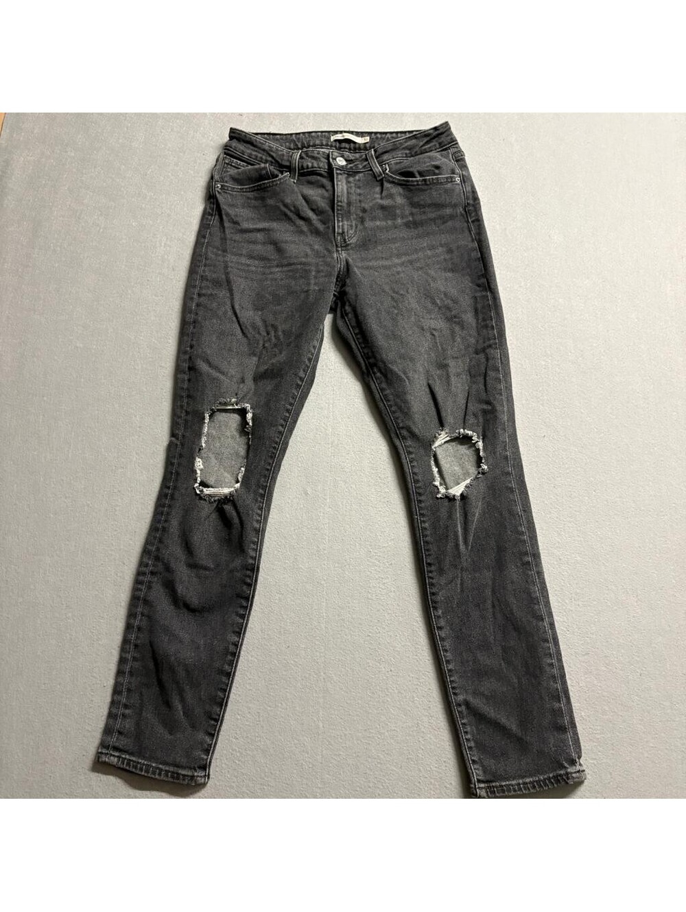 Levis 721 High Rise Skinny Jeans Womens 30 Distressed Ripped Knees Gray Denim